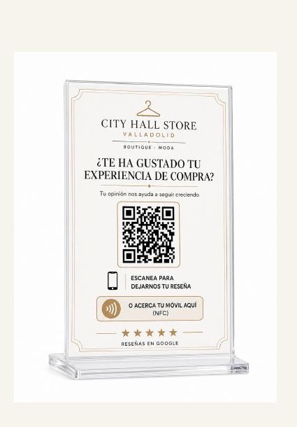 Placa QR y NFC para reseñas de Google en tienda
