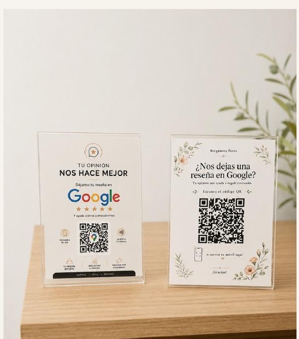 Soportes QR y NFC de ReseñaTap para facilitar reseñas de Google